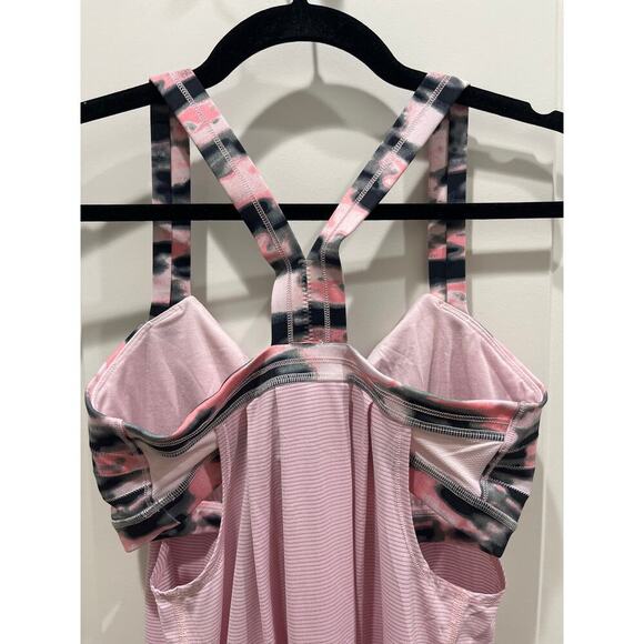 Lululemon Pink Wamo Camo Rest Less Tank Racerback Cinch Waist Sz 8 - Picture 6 of 7